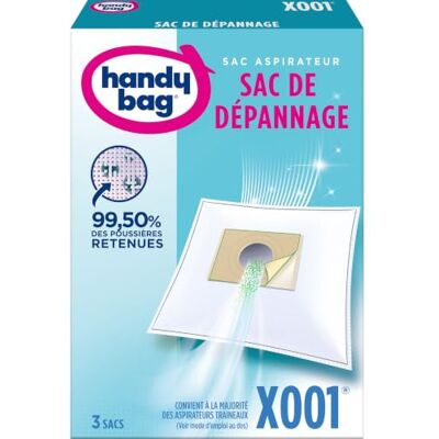 Handy Bag Stofzuigerzakken X001 x 3 zakken Geschikt voor de meeste stofzuigers 99,50% van het stof Handy Bag Stofzuigerzakken X001 x 3 zakken Geschikt voor de meeste stofzuigers 99,50% van het stof
