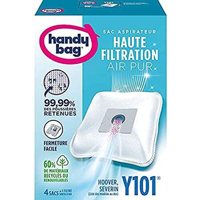 Handy Bag Stofzuigerzakken Y101 x 4 zakken Compatibel met Hoover, Severin 99,99% van het vastgehouden stof Eenvoudig sluiten Anti-allergeen filter 60% gerecycled materiaal Handy Bag Stofzuigerzakken Y101 x 4 zakken Compatibel met Hoover, Severin 99,99% van het vastgehouden stof Eenvoudig sluiten Anti-allergeen filter 60% gerecycled materiaal