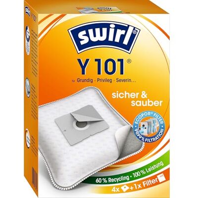 Swirl Y101 Ecopor 4 stofzuigerzakken voor AEG, Dirt Devil, Grundig met anti-allergeenfilter Swirl Y101 Ecopor 4 stofzuigerzakken voor AEG, Dirt Devil, Grundig met anti-allergeenfilter