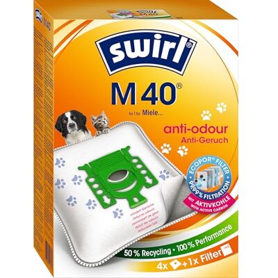 Swirl M 40 EcoPor stofzuigerzakken, geurwerend, scheurvast, voor sommige Miele & Hoover stofzuigers, met geurfilter, 99,9% filtratie van huisstof en Swirl M 40 EcoPor stofzuigerzakken, geurwerend, scheurvast, voor sommige Miele & Hoover stofzuigers, met geurfilter, 99,9% filtratie van huisstof en