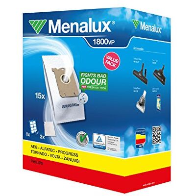 Menalux 1800 VP 15 stofzuigerzakken 3 motorfilters 1 HEPA-filter 13 wasbare filters Electrolux Phillips S-Bag modellen Menalux 1800 VP 15 stofzuigerzakken 3 motorfilters 1 HEPA-filter 13 wasbare filters Electrolux Phillips S-Bag modellen