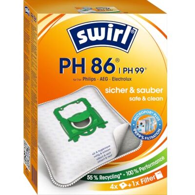 Swirl PH 86 / PH 96 MicroPor Plus stofzuigerzakken voor Philips, AEG, Electrolux en Volta stofzuigers, anti-allergeenfilter, permanente hoge zuigkracht, 4 stuks incl. 1 filter Swirl PH 86 / PH 96 MicroPor Plus stofzuigerzakken voor Philips, AEG, Electrolux en Volta stofzuigers, anti-allergeenfilter, permanente hoge zuigkracht, 4 stuks incl. 1 filter