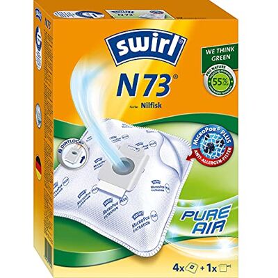 Swirl N73 MicroPor Plus 4 stofzuigerzakken voor Nilfisk stofzuiger, anti-allergeen filter, hoge zuigkracht, duurzaam, met 1 filter Swirl N73 MicroPor Plus 4 stofzuigerzakken voor Nilfisk stofzuiger, anti-allergeen filter, hoge zuigkracht, duurzaam, met 1 filter