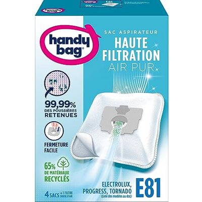 Handy Bag Melitta E81-4 stofzuigerzakken, voor Electrolux, Progress, Rowenta en Tornado, luchtdichte sluiting, allergeenfilter, motorfilter Handy Bag Melitta E81-4 stofzuigerzakken, voor Electrolux, Progress, Rowenta en Tornado, luchtdichte sluiting, allergeenfilter, motorfilter