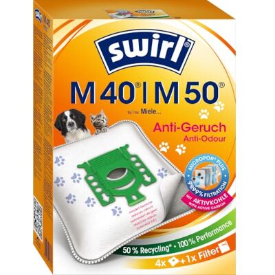 Swirl M 40 EcoPor stofzuigerzakken, geurwerend, scheurvast, voor sommige Miele & Hoover stofzuigers, met geurfilter, 99,9% filtratie van huisstof en Swirl M 40 EcoPor stofzuigerzakken, geurwerend, scheurvast, voor sommige Miele & Hoover stofzuigers, met geurfilter, 99,9% filtratie van huisstof en