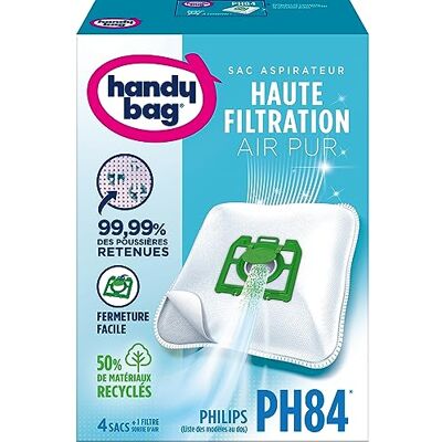 Handy Bag Melitta PH84-4 stofzuigerzakken, voor Philips en LG/Goldstar stofzuigers, luchtdichte sluiting, allergiefilter, motorfilter Handy Bag Melitta PH84-4 stofzuigerzakken, voor Philips en LG/Goldstar stofzuigers, luchtdichte sluiting, allergiefilter, motorfilter