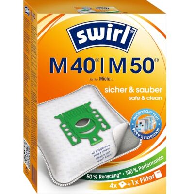 Swirl M 40 AirSpace stofzuigerzakken voor Miele stofzuigers, zeer absorberend, afsluitbaar, 4 zakken + 1 filter Swirl M 40 AirSpace stofzuigerzakken voor Miele stofzuigers, zeer absorberend, afsluitbaar, 4 zakken + 1 filter