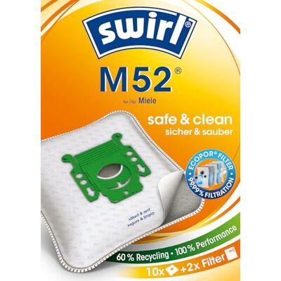 Swirl M 52 EcoPor 10 scheurvaste stofzuigerzakken voor sommige Miele stofzuigers, in milieuvriendelijke doos, 99,9% filtratie van huisstof en Swirl M 52 EcoPor 10 scheurvaste stofzuigerzakken voor sommige Miele stofzuigers, in milieuvriendelijke doos, 99,9% filtratie van huisstof en