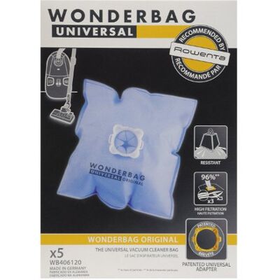 Rowenta Wonderbag WB406120 Stofzuigerzakken, 5 stuks, compatibel met compacte stofzuigers, universele adapter, zeer robuust, hoog filtervermogen Rowenta Wonderbag WB406120 Stofzuigerzakken, 5 stuks, compatibel met compacte stofzuigers, universele adapter, zeer robuust, hoog filtervermogen