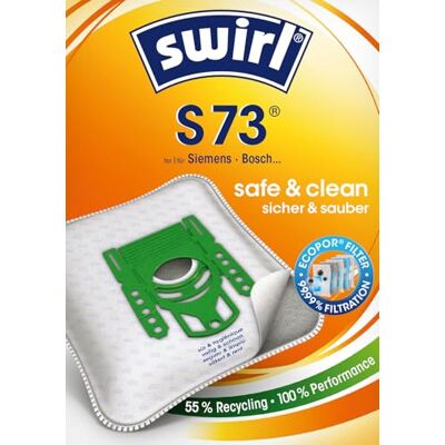 Swirl S73 MicroPor Plus, 10 stofzuigerzakken voor Siemens en Bosch, anti-allergische filter, hoog zuigvermogen, verpakking van 10 stuks met 2 filters Swirl S73 MicroPor Plus, 10 stofzuigerzakken voor Siemens en Bosch, anti-allergische filter, hoog zuigvermogen, verpakking van 10 stuks met 2 filters