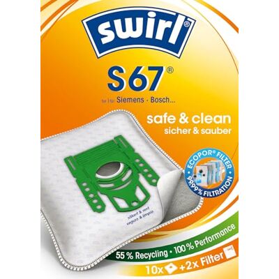 Swirl S 67 MicroPor Plus stofzuigerzakken voordeelverpakking, 10 zakken voor Siemens en Bosch stofzuiger Swirl S 67 MicroPor Plus stofzuigerzakken voordeelverpakking, 10 zakken voor Siemens en Bosch stofzuiger