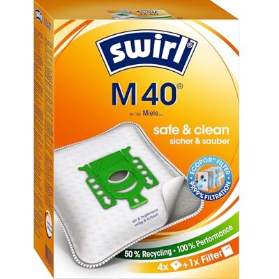 Swirl M 40 AirSpace stofzuigerzakken voor Miele stofzuigers, zeer absorberend, afsluitbaar, 4 zakken + 1 filter Swirl M 40 AirSpace stofzuigerzakken voor Miele stofzuigers, zeer absorberend, afsluitbaar, 4 zakken + 1 filter