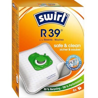 Swirl R 39 MicroPor Plus stofzuigerzakken voor Rowenta en Moulinex, langdurig hoge zuigkracht, anti-allergeenfilter, set van 4 Swirl R 39 MicroPor Plus stofzuigerzakken voor Rowenta en Moulinex, langdurig hoge zuigkracht, anti-allergeenfilter, set van 4