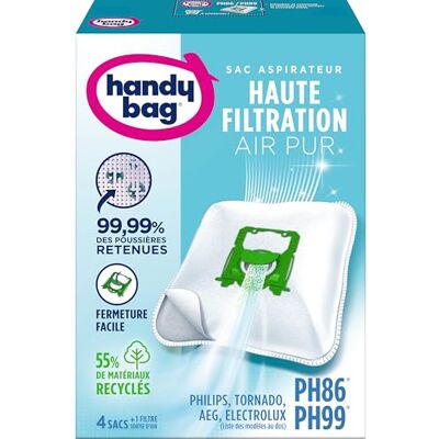 Handy Bag Melitta PH86/PH96-4 stofzuigerzakken, voor Philips, Electrolux, AEG en Tornado, Progress, Standard-Bag en Zanussi, luchtdichte sluiting, allergeenfilter, motorfilter Handy Bag Melitta PH86/PH96-4 stofzuigerzakken, voor Philips, Electrolux, AEG en Tornado, Progress, Standard-Bag en Zanussi, luchtdichte sluiting, allergeenfilter, motorfilter