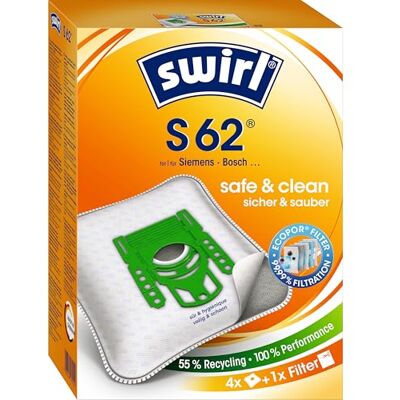 Swirl MicroPor Power Filter S 62 papieren zakken met geurafsluiter en HEPA-filter Swirl MicroPor Power Filter S 62 papieren zakken met geurafsluiter en HEPA-filter