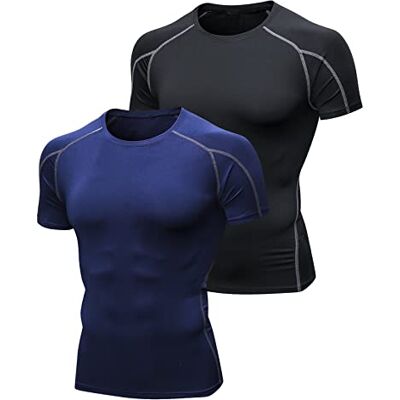 Niksa 2 stuks heren korte mouwen sport t-shirt compressieshirt voor hardlopen, fitness, sport, opleiding en gym voor mannen L Niksa 2 stuks heren korte mouwen sport t-shirt compressieshirt voor hardlopen, fitness, sport, opleiding en gym voor mannen L
