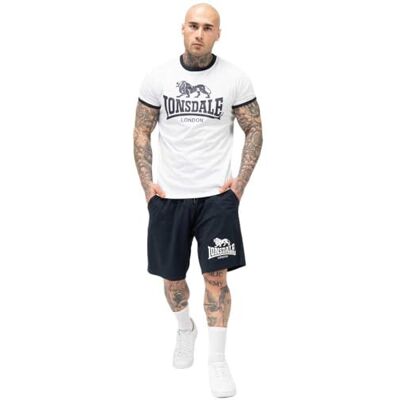 Lonsdale Set van T-shirt en shorts voor heren, normale pasvorm, wit/marineblauw, maat S Lonsdale Set van T-shirt en shorts voor heren, normale pasvorm, wit/marineblauw, maat S
