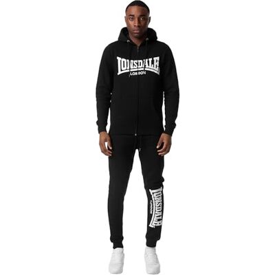 Lonsdale Feeny trainingspak voor heren met capuchon, Zwart/Wit Lonsdale Feeny trainingspak voor heren met capuchon, Zwart/Wit