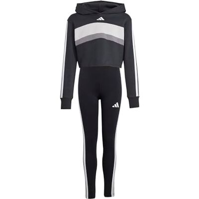 Adidas SEASONAL ESSENTIALS TIBERIO 3 STRIPES FLEECE LEGGINGS SET, zwart/wit/grijs two, 7-8 jaar Adidas SEASONAL ESSENTIALS TIBERIO 3 STRIPES FLEECE LEGGINGS SET, zwart/wit/grijs two, 7-8 jaar