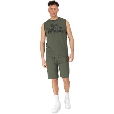Lonsdale Mouwloos T-shirt en shorts voor heren, normale pasvorm, olijfgroen/zwart, maat 3XL Lonsdale Mouwloos T-shirt en shorts voor heren, normale pasvorm, olijfgroen/zwart, maat 3XL