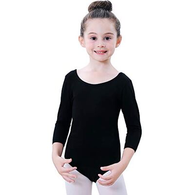 Soudittur Katoenen balletpak met 3/4 mouwen voor kinderen Danspak Danspakje voor meisjes (zwart, dag 110 (hoogte: 105-115 cm)) Soudittur Katoenen balletpak met 3/4 mouwen voor kinderen Danspak Danspakje voor meisjes (zwart, dag 110 (hoogte: 105-115 cm))