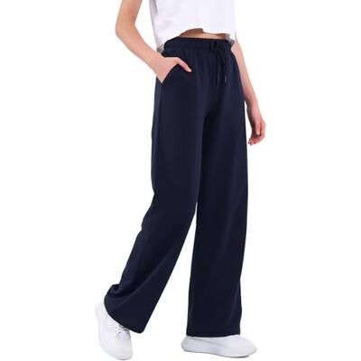 COMEOR Joggingbroek voor dames, joggingbroek met elastische tailleband en rechte pijpen, van katoen, voor sport, Donkerblauw XL COMEOR Joggingbroek voor dames, joggingbroek met elastische tailleband en rechte pijpen, van katoen, voor sport, Donkerblauw XL