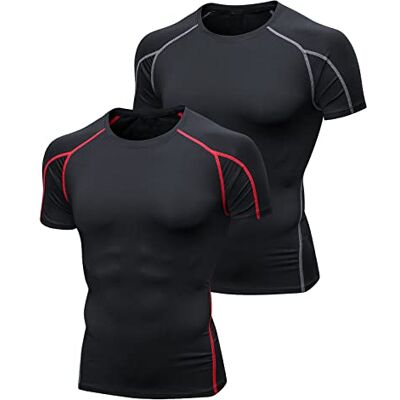 Niksa 2 stuks heren korte mouwen sport t-shirt compressieshirt voor hardlopen, fitness, sport, opleiding en gym voor mannen XL Niksa 2 stuks heren korte mouwen sport t-shirt compressieshirt voor hardlopen, fitness, sport, opleiding en gym voor mannen XL
