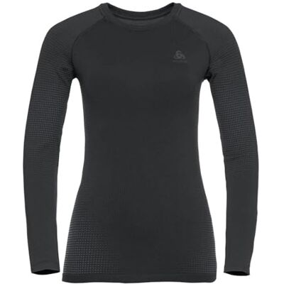 Odlo Dames ronde hals sweatshirt maat L/S Performance Warm Eco, zwart/grafiet grijs Odlo Dames ronde hals sweatshirt maat L/S Performance Warm Eco, zwart/grafiet grijs