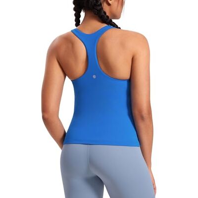 CRZ YOGA Butterluxe workout tanktops voor dames met geïntegreerde racerback beha, Sprankelend blauw 38 CRZ YOGA Butterluxe workout tanktops voor dames met geïntegreerde racerback beha, Sprankelend blauw 38