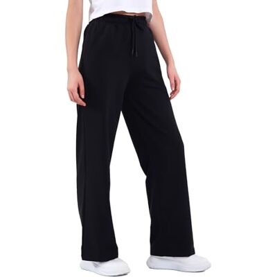 COMEOR Joggingbroek voor dames, joggingbroek met elastische tailleband en rechte pijpen, van katoen, voor sport, zwart. M COMEOR Joggingbroek voor dames, joggingbroek met elastische tailleband en rechte pijpen, van katoen, voor sport, zwart. M