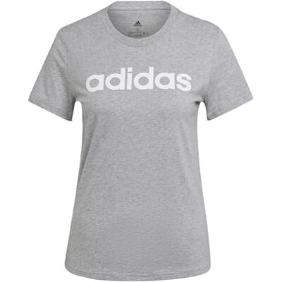 Adidas Dames Essentials Slim Logo Tee, Medium Grey Heather/Wit, S Adidas Dames Essentials Slim Logo Tee, Medium Grey Heather/Wit, S