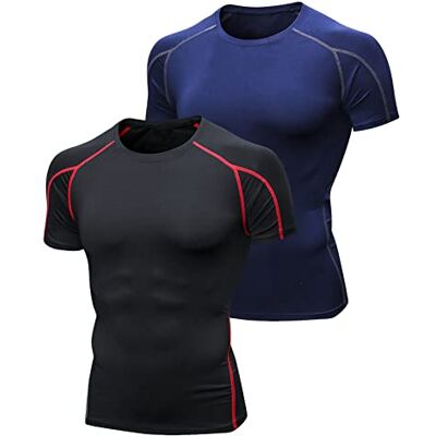 Niksa 2 stuks heren korte mouwen sport t-shirt compressieshirt voor hardlopen, fitness, sport, opleiding en gym voor mannen M Niksa 2 stuks heren korte mouwen sport t-shirt compressieshirt voor hardlopen, fitness, sport, opleiding en gym voor mannen M