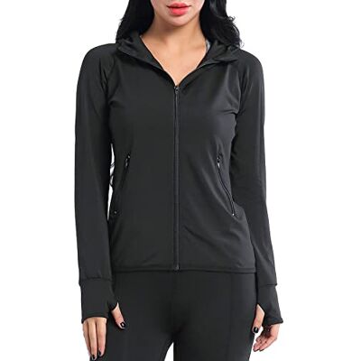 AMZSPORT Damestrui met capuchon en lange mouwen, hardloopjas, sport, met duimgaten, 8003-zwart, S S AMZSPORT Damestrui met capuchon en lange mouwen, hardloopjas, sport, met duimgaten, 8003-zwart, S S
