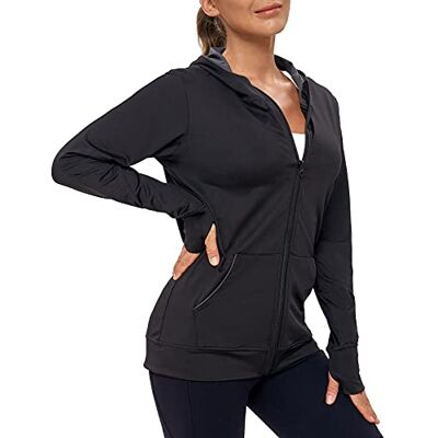 AMZSPORT Dames Hardloopjas lange mouw sport gym hoodies yoga fitness top met zakken AMZSPORT Dames Hardloopjas lange mouw sport gym hoodies yoga fitness top met zakken