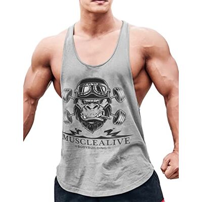 Muscle Alive Heren Gym Bodybuilding Tank Top Stringer Vest Fitness Workout Sportkleding Katoen, T7005 Grijs, L L Muscle Alive Heren Gym Bodybuilding Tank Top Stringer Vest Fitness Workout Sportkleding Katoen, T7005 Grijs, L L
