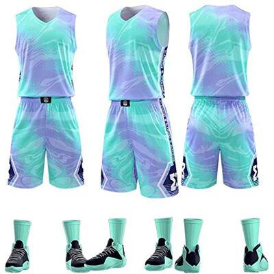 HULG Basketbalshirt en shorts, mouwloos basketbalpak, basketbalshirt voor volwassenen, basketbalkleding, basketbalkleding, vest + shorts HULG Basketbalshirt en shorts, mouwloos basketbalpak, basketbalshirt voor volwassenen, basketbalkleding, basketbalkleding, vest + shorts