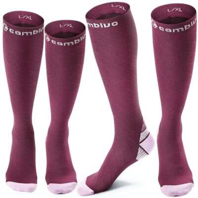 CAMBIVO 2 paar compressiekousen voor dames en heren, 20-30 mmHg compressiekousen, circulatiesokken voor sport, hardlopen, voetbal, vliegreizen, Donker roze, S-M S-M CAMBIVO 2 paar compressiekousen voor dames en heren, 20-30 mmHg compressiekousen, circulatiesokken voor sport, hardlopen, voetbal, vliegreizen, Donker roze, S-M S-M