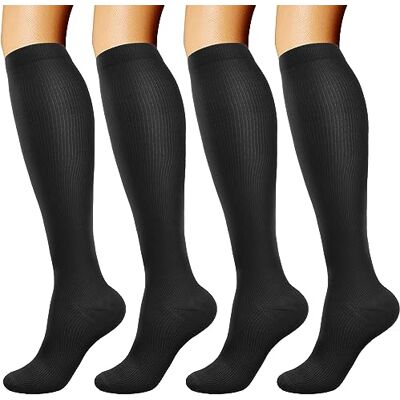 DRESHOW 4 paar compressiesokken voor vrouwen en mannen, circulatie voor atletiek, hardlopen, fietsen, reizen L-XL DRESHOW 4 paar compressiesokken voor vrouwen en mannen, circulatie voor atletiek, hardlopen, fietsen, reizen L-XL