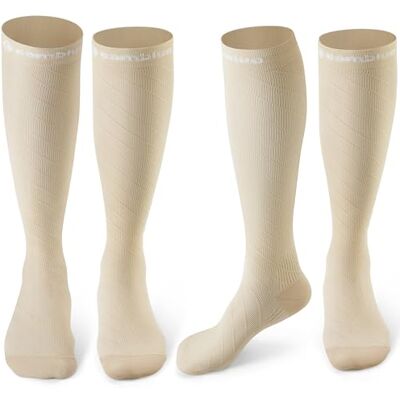 CAMBIVO 2 paar compressiekousen voor dames en heren, 20-30 mmHg compressiekousen, circulatiekousen voor sport, hardlopen, voetbal, reizen in het vliegtuig, Beige XXL CAMBIVO 2 paar compressiekousen voor dames en heren, 20-30 mmHg compressiekousen, circulatiekousen voor sport, hardlopen, voetbal, reizen in het vliegtuig, Beige XXL