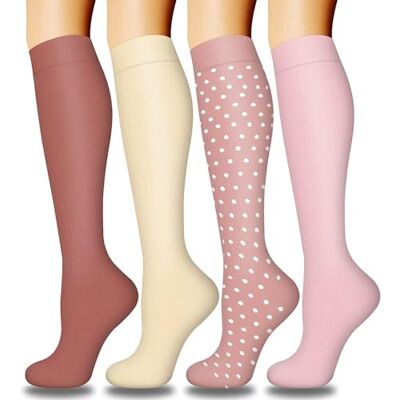 DRESHOW 4 paar compressiesokken voor vrouwen en mannen, circulatie voor atletiek, hardlopen, fietsen, reizen L-XL DRESHOW 4 paar compressiesokken voor vrouwen en mannen, circulatie voor atletiek, hardlopen, fietsen, reizen L-XL