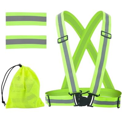 Flearitzo Reflecterend vest en 2 reflecterende strepen met hoge zichtbaarheid, verstelbaar, veiligheidsvest voor hardlopen, fietsen, wandelen en motorrijden Flearitzo Reflecterend vest en 2 reflecterende strepen met hoge zichtbaarheid, verstelbaar, veiligheidsvest voor hardlopen, fietsen, wandelen en motorrijden