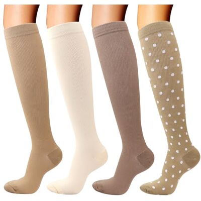 DRESHOW 4 paar compressiesokken voor vrouwen en mannen, circulatie voor atletiek, hardlopen, fietsen, reizen L-XL DRESHOW 4 paar compressiesokken voor vrouwen en mannen, circulatie voor atletiek, hardlopen, fietsen, reizen L-XL