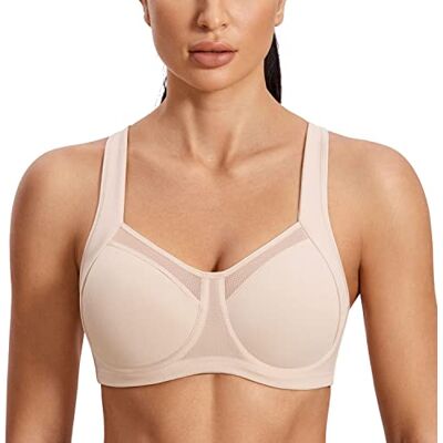 SYROKAN Sportbeha voor dames, beugel, racerback, beige, 95D 95D SYROKAN Sportbeha voor dames, beugel, racerback, beige, 95D 95D
