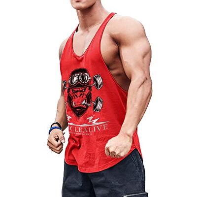 Muscle Alive Heren Gym Bodybuilding Tank Top Stringer Vest Fitness Workout Sportkleding Katoen, T7005 rood, M M Muscle Alive Heren Gym Bodybuilding Tank Top Stringer Vest Fitness Workout Sportkleding Katoen, T7005 rood, M M