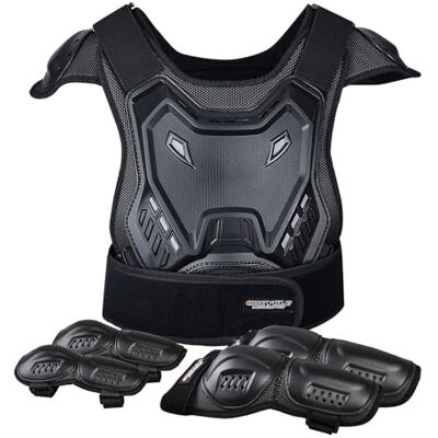 CHCYCLE Armure de moto pour enfants Équipement de moto tout-terrain avec coudières, genoux, protège-tibias, protection de la colonne vertébrale, équipement de motocross pour sports de plein air CHCYCLE Armure de moto pour enfants Équipement de moto tout-terrain avec coudières, genoux, protège-tibias, protection de la colonne vertébrale, équipement de motocross pour sports de plein air