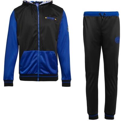 Inter Trainingspak voor heren en jongens, hoodie + broek, sweatshirt met ritssluiting, schild officieel product Inter Trainingspak voor heren en jongens, hoodie + broek, sweatshirt met ritssluiting, schild officieel product