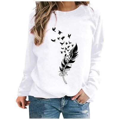 KKPW Sweat Shirt Capless Chic Plume Imprimé Haut à Manches Longues pour Les Femmes, Femmes Chic Élégant Col Rond L KKPW Sweat Shirt Capless Chic Plume Imprimé Haut à Manches Longues pour Les Femmes, Femmes Chic Élégant Col Rond L