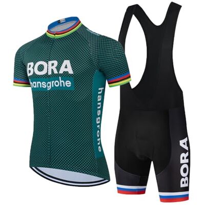 HOMTOL Fietsshirt met korte mouwen voor heren ademend, sneldrogend shirt + fietsbroek met voering voor fietsen (donkergroen, L) L HOMTOL Fietsshirt met korte mouwen voor heren ademend, sneldrogend shirt + fietsbroek met voering voor fietsen (donkergroen, L) L