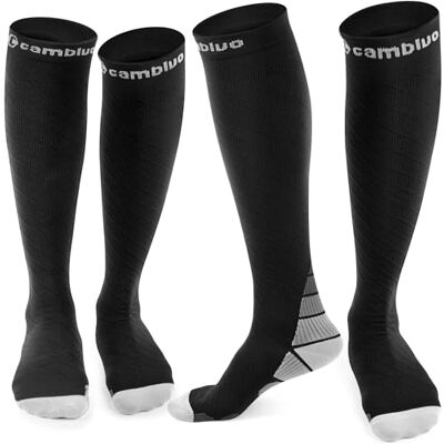 CAMBIVO Compressiekousen voor dames en heren, 2 paar, 20-30 mmHg druk, steunkousen voor circulatie en spataderen voor sport, hardlopen, voetbal, vliegreizen XXL CAMBIVO Compressiekousen voor dames en heren, 2 paar, 20-30 mmHg druk, steunkousen voor circulatie en spataderen voor sport, hardlopen, voetbal, vliegreizen XXL