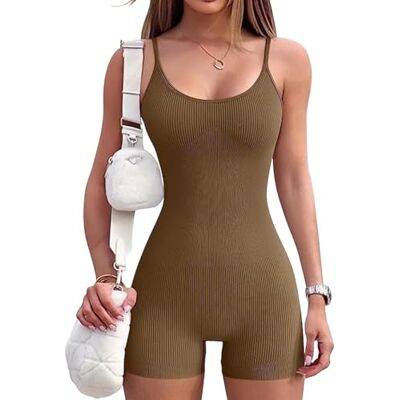 Rongseng Korte mouwloze jumpsuit voor dames, bodysuit, sport, sexy, eendelig, jumpsuit, tanktop voor de zomer, chic, casual, stretch, rompers voor training, yoga, fitness, club, bruinend., XL XL Rongseng Korte mouwloze jumpsuit voor dames, bodysuit, sport, sexy, eendelig, jumpsuit, tanktop voor de zomer, chic, casual, stretch, rompers voor training, yoga, fitness, club, bruinend., XL XL
